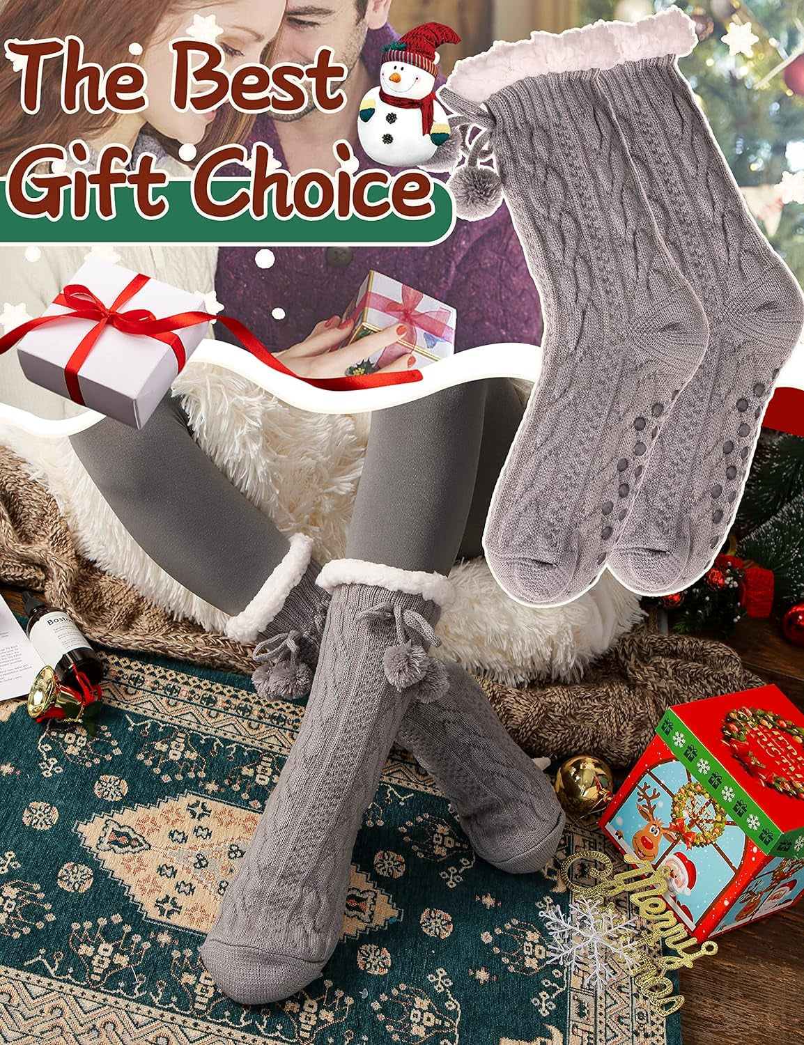 Slipper Fuzzy Socks for Winter with Grips