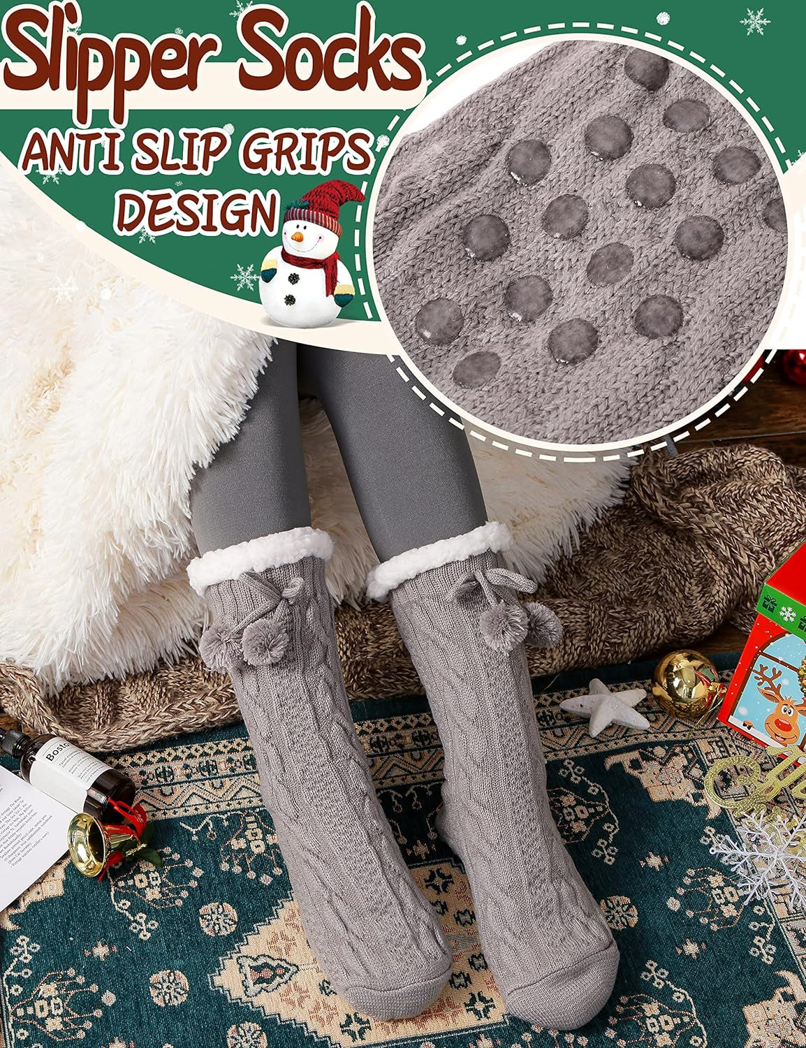 Slipper Fuzzy Socks for Winter with Grips